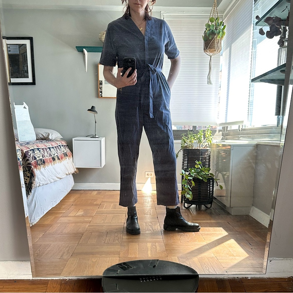 Slate gray, straight leg jumpsuit